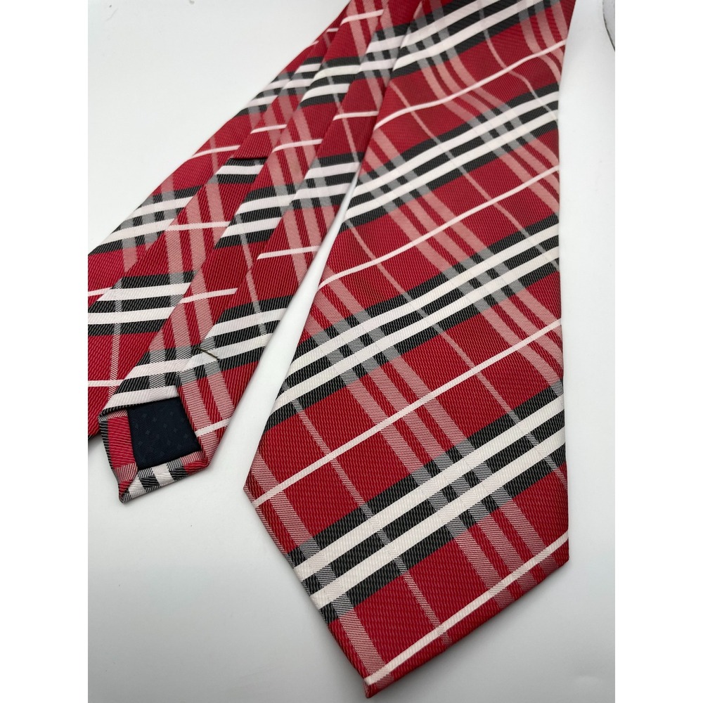 Kai Long Red Black White Plaid Silk Tie Hand Made Classic Mens Necktie Accessory